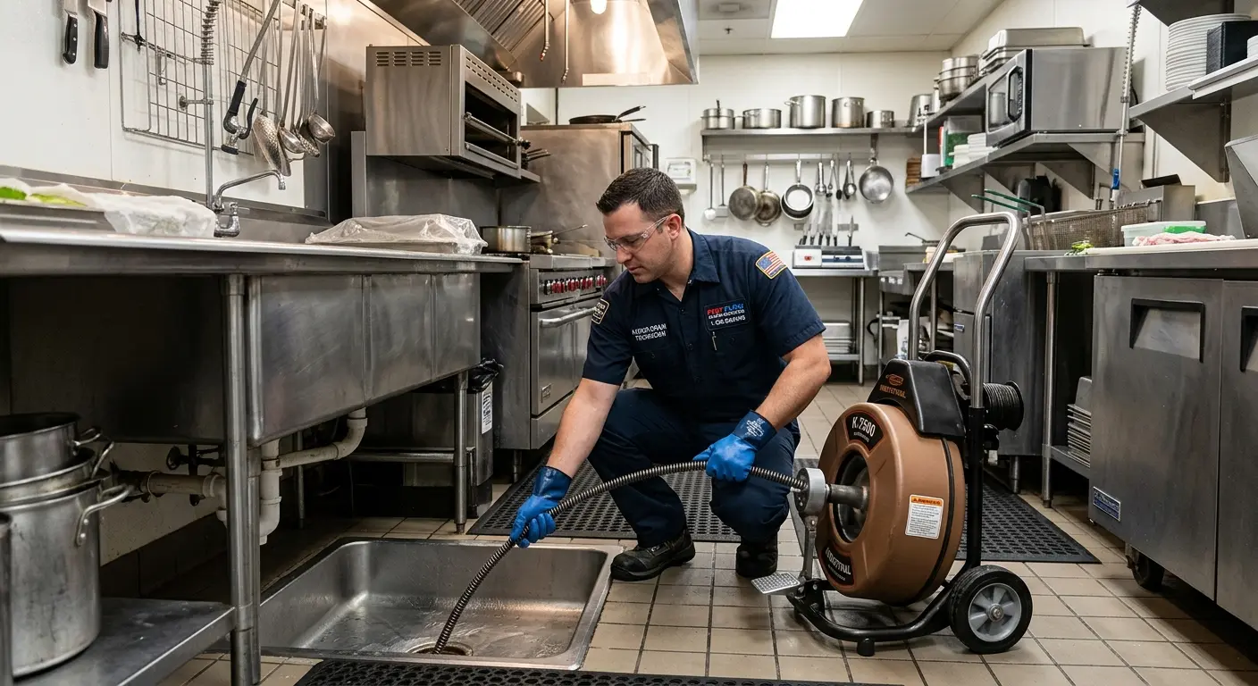 Commercial drain cleaning service in a restaurant kitchen in Lehigh Acres