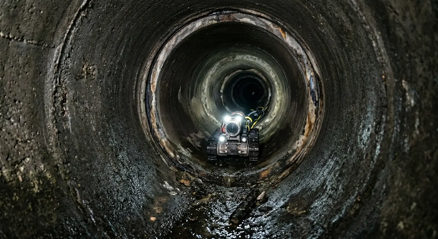 Robotic sewer camera inspecting pipe interior for Sewer Line Repair in Lehigh Acres